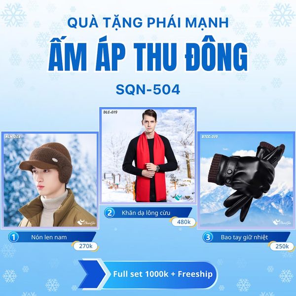 Set Quà Tặng Giữ Ấm, Du Lịch Cho Nam - Khăn Choàng, Nón Len Và Bao Tay Giữ Ấm (SQN504)