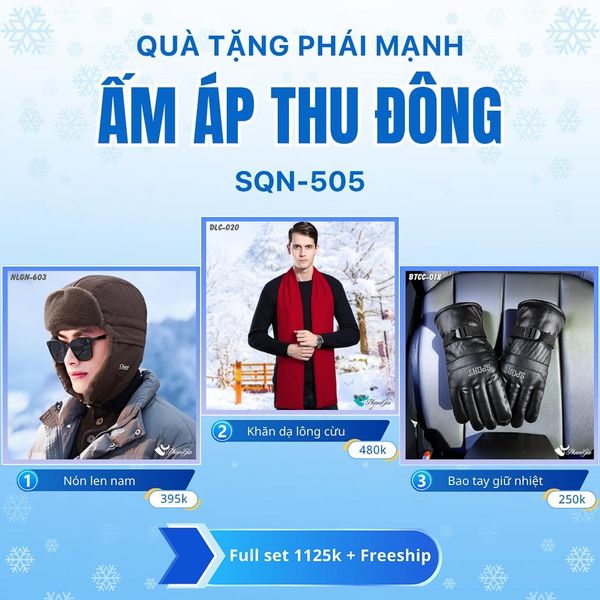 Set Quà Tặng Giữ Ấm, Du Lịch Cho Nam - Khăn Choàng, Nón Len Và Bao Tay Giữ Ấm (SQN505)