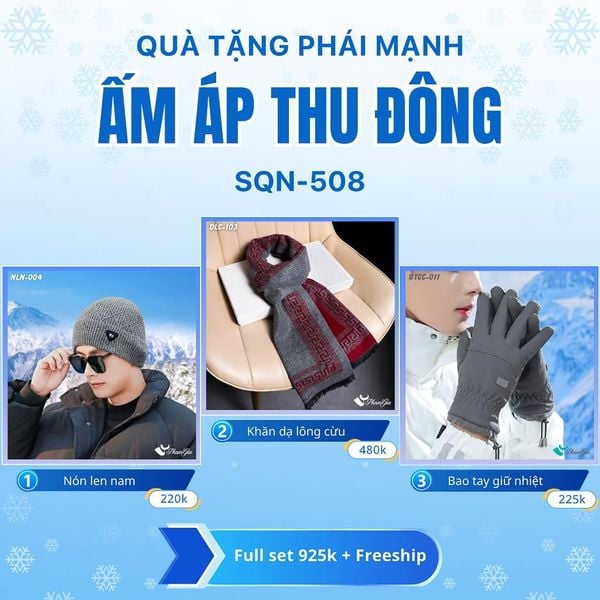 Set Quà Tặng Giữ Ấm, Du Lịch Cho Nam - Khăn Choàng, Nón Len Và Bao Tay Giữ Ấm (SQN508)