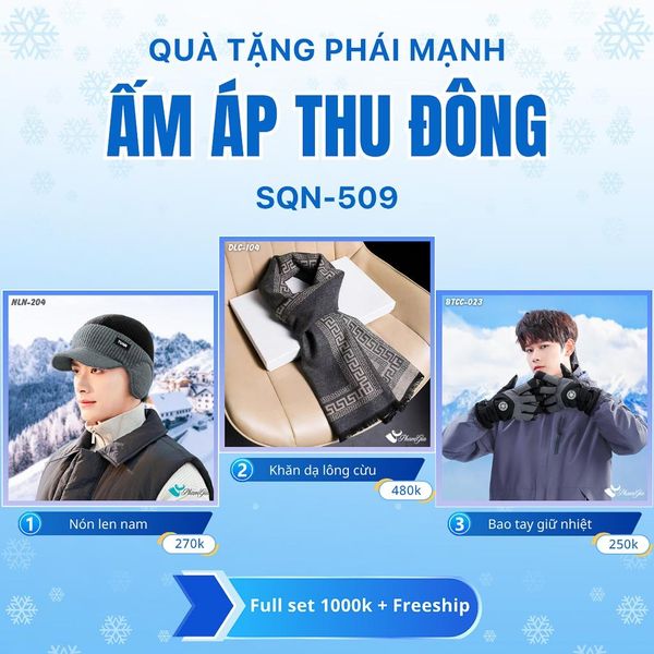 Set Quà Tặng Giữ Ấm, Du Lịch Cho Nam - Khăn Choàng, Nón Len Và Bao Tay Giữ Ấm (SQN509)