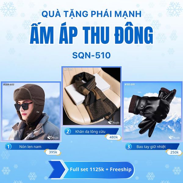 Set Quà Tặng Giữ Ấm, Du Lịch Cho Nam - Khăn Choàng, Nón Len Và Bao Tay Giữ Ấm (SQN510)