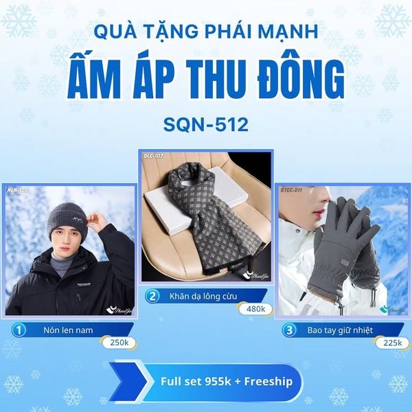 Set Quà Tặng Giữ Ấm, Du Lịch Cho Nam - Khăn Choàng, Nón Len Và Bao Tay Giữ Ấm (SQN512)