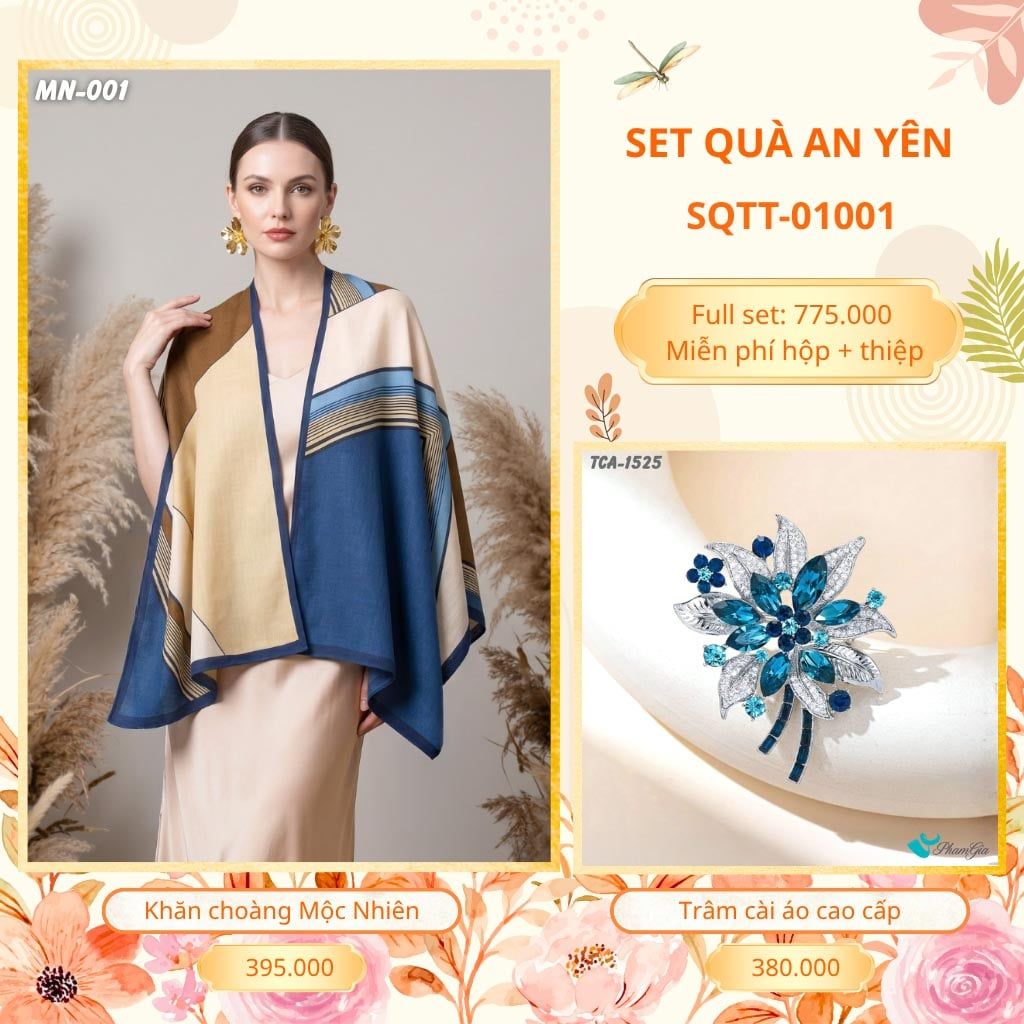 Set Quà Tặng Khăn Choàng Choàng Linen Và Trâm Cài Áo An Yên (SQTT01001)