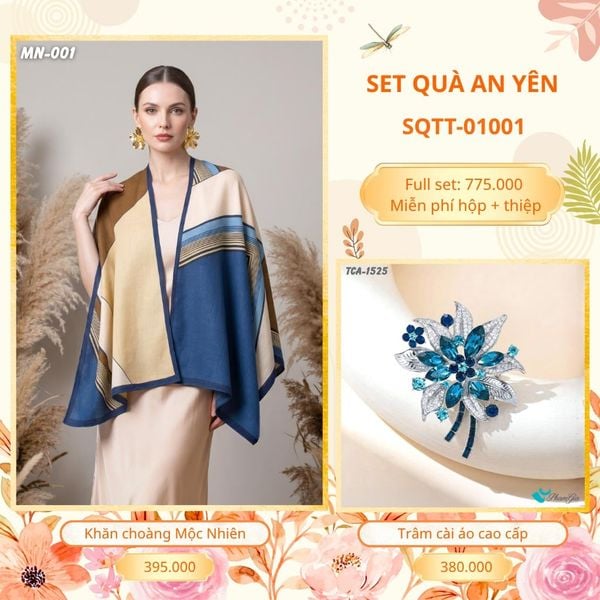 Set Quà Tặng Khăn Choàng Choàng Linen Và Trâm Cài Áo An Yên (SQTT01001)