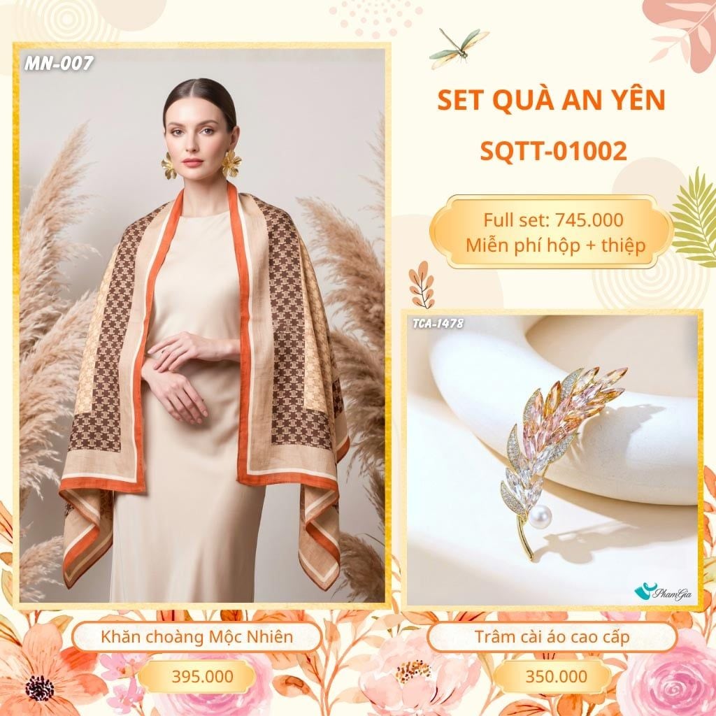 Set Quà Tặng Khăn Choàng Choàng Linen Và Trâm Cài Áo An Yên (SQTT01002)