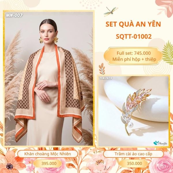Set Quà Tặng Khăn Choàng Choàng Linen Và Trâm Cài Áo An Yên (SQTT01002)