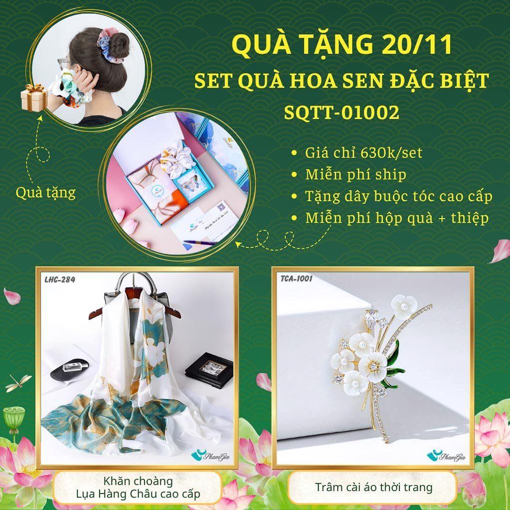 Set Quà Tặng Khăn Choàng Và Ghim Cài Áo Chủ Đề Hoa Sen Đặc Biệt (SQTT01002)
