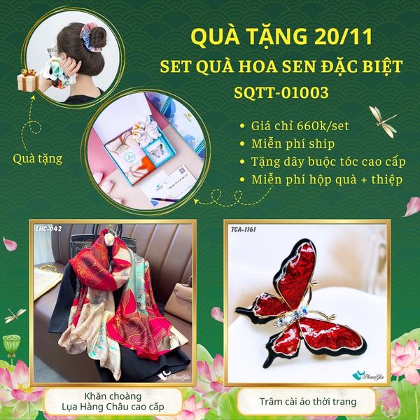 Set Quà Tặng Khăn Choàng Và Ghim Cài Áo Chủ Đề Hoa Sen Đặc Biệt (SQTT01003)