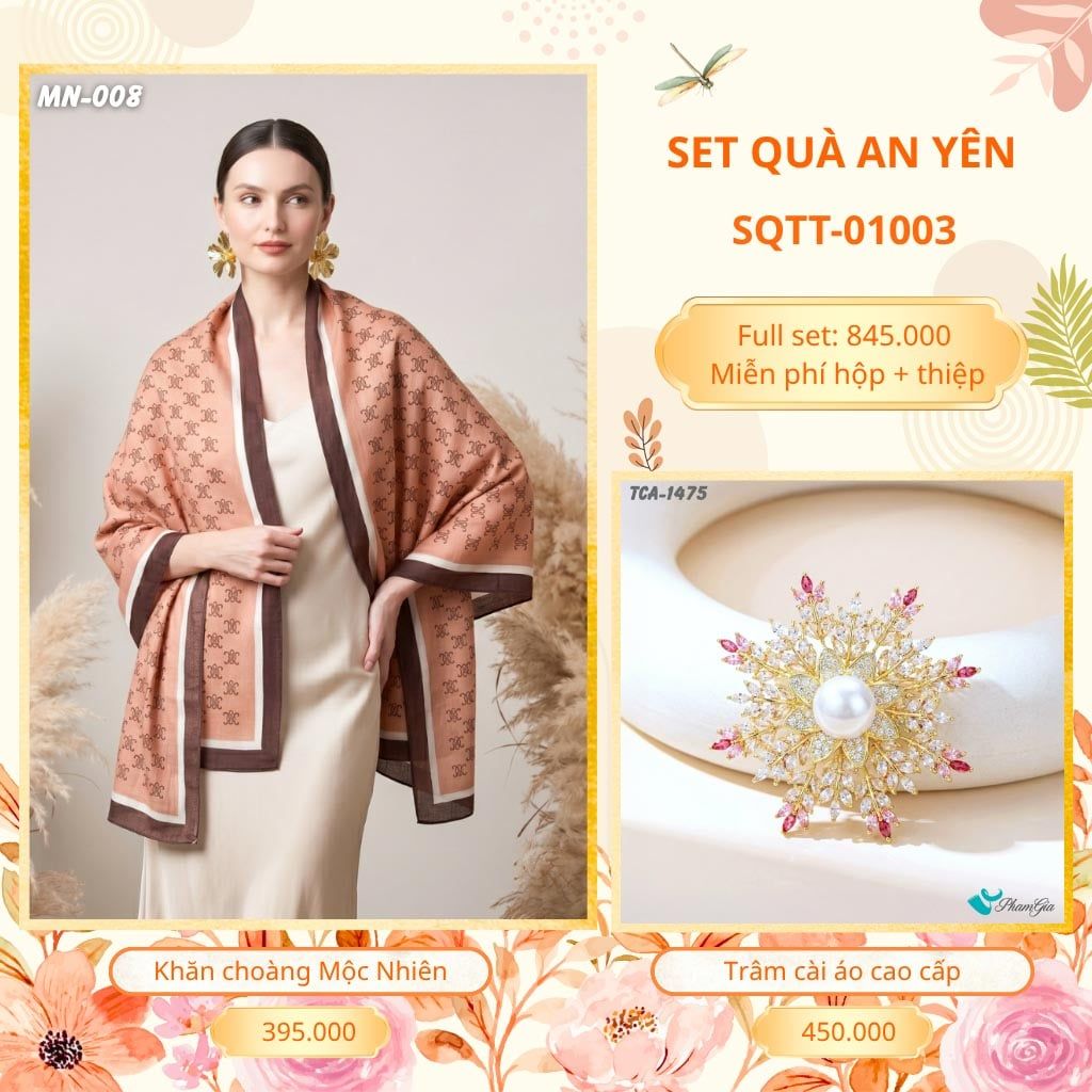 Set Quà Tặng Khăn Choàng Choàng Linen Và Trâm Cài Áo An Yên (SQTT01003)