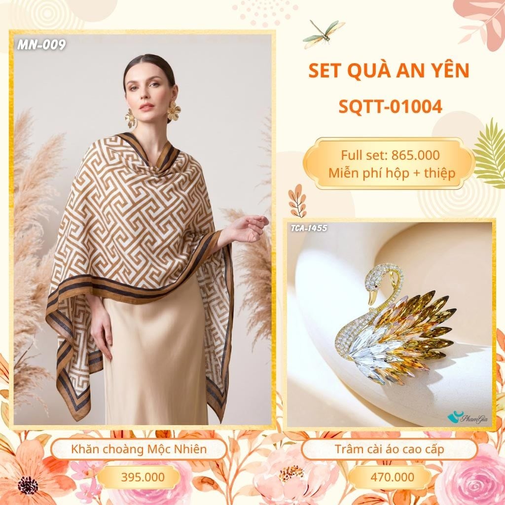 Set Quà Tặng Khăn Choàng Choàng Linen Và Trâm Cài Áo An Yên (SQTT01004)