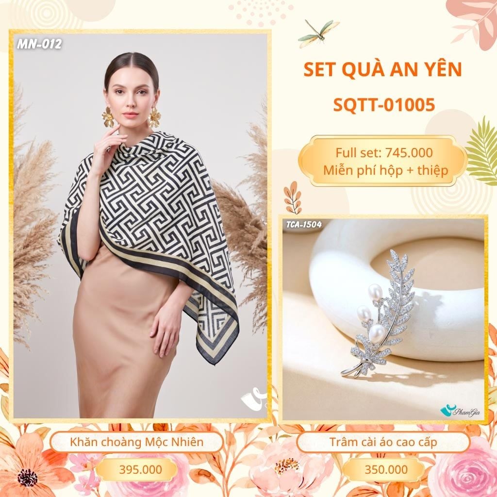 Set Quà Tặng Khăn Choàng Choàng Linen Và Trâm Cài Áo An Yên (SQTT01005)