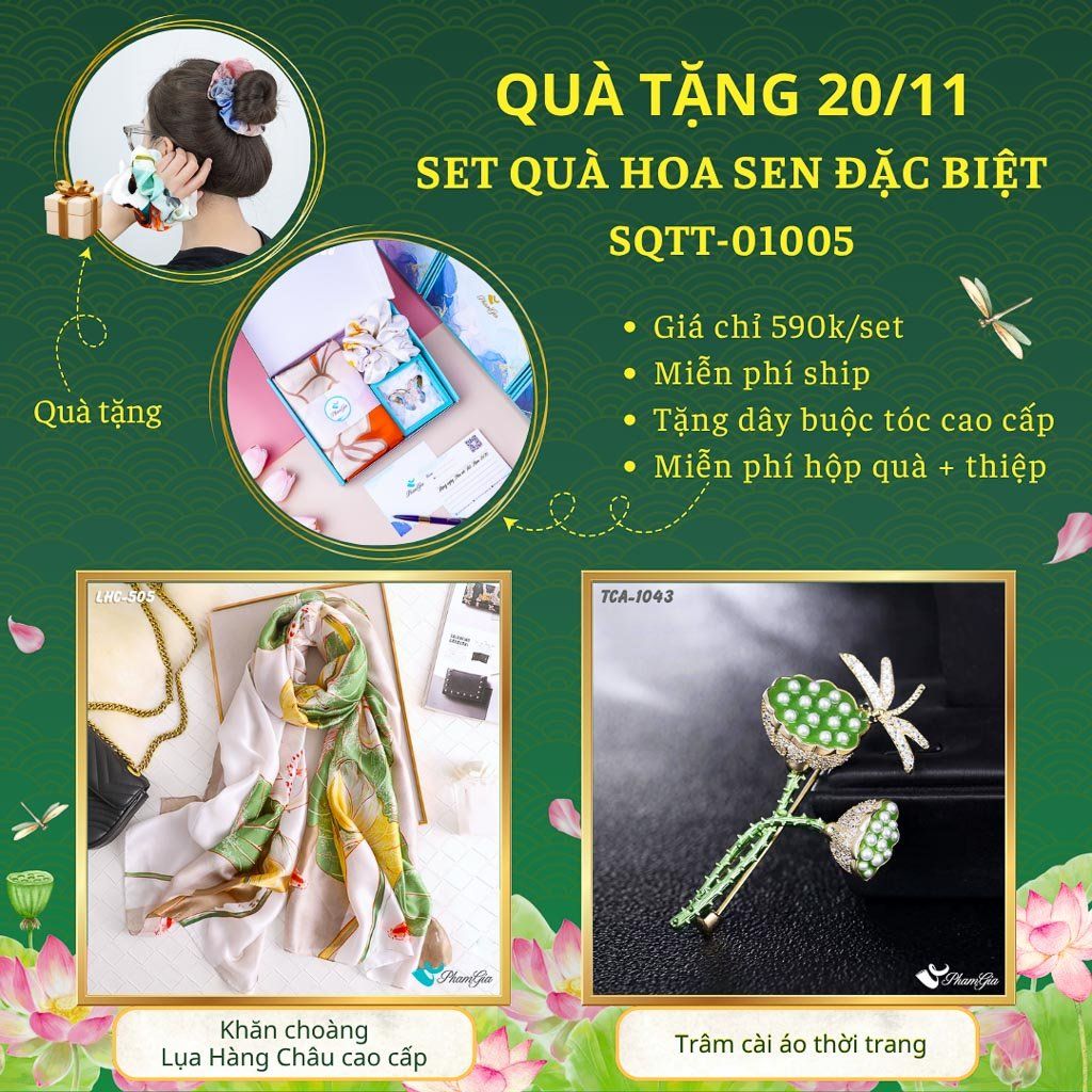 Set Quà Tặng Khăn Choàng Và Ghim Cài Áo Chủ Đề Hoa Sen Đặc Biệt (SQTT01005)
