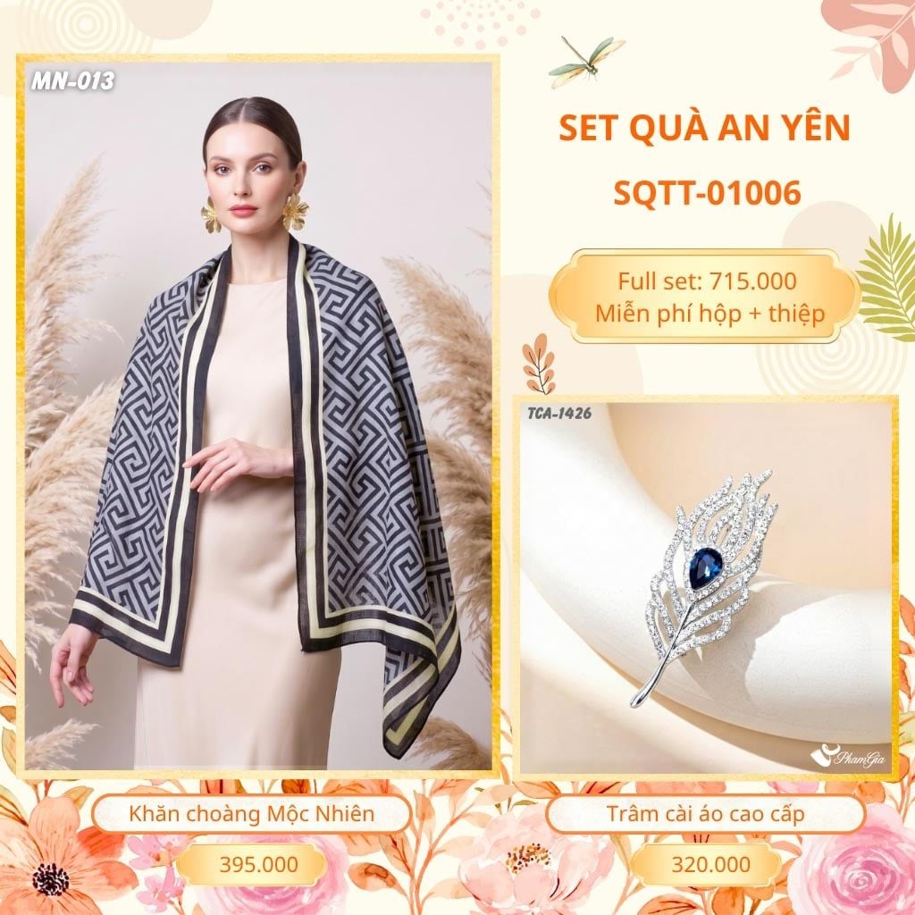 Set Quà Tặng Khăn Choàng Choàng Linen Và Trâm Cài Áo An Yên (SQTT01006)