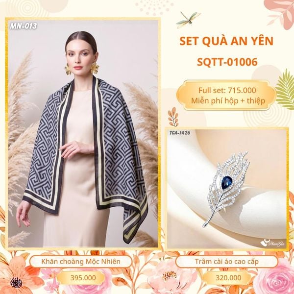 Set Quà Tặng Khăn Choàng Choàng Linen Và Trâm Cài Áo An Yên (SQTT01006)