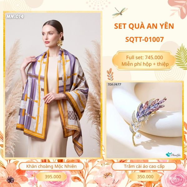 Set Quà Tặng Khăn Choàng Choàng Linen Và Trâm Cài Áo An Yên (SQTT01007)
