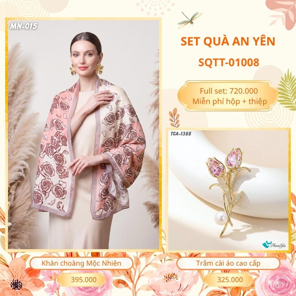 Set Quà Tặng Khăn Choàng Choàng Linen Và Trâm Cài Áo An Yên (SQTT01008)