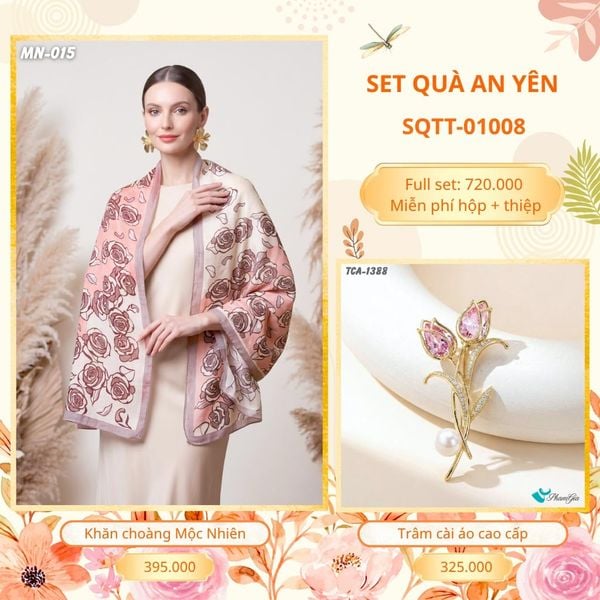 Set Quà Tặng Khăn Choàng Choàng Linen Và Trâm Cài Áo An Yên (SQTT01008)