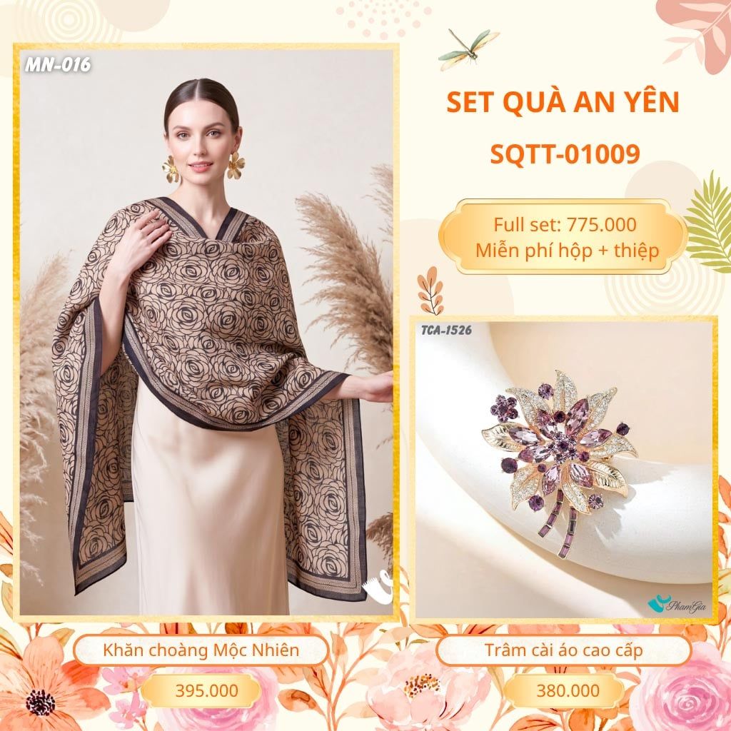 Set Quà Tặng Khăn Choàng Choàng Linen Và Trâm Cài Áo An Yên (SQTT01009)