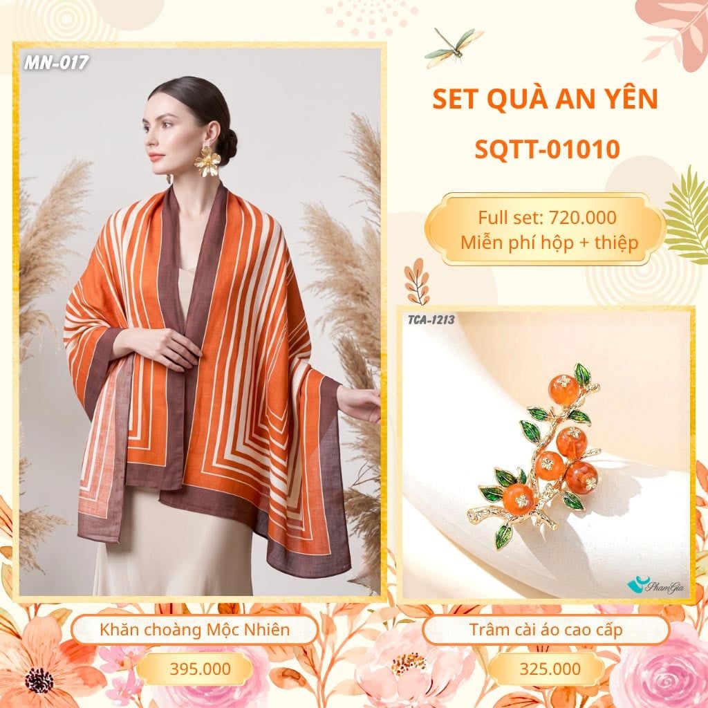 Set Quà Tặng Khăn Choàng Choàng Linen Và Trâm Cài Áo An Yên (SQTT01010)