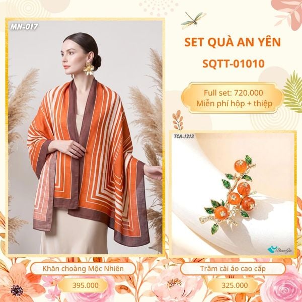 Set Quà Tặng Khăn Choàng Choàng Linen Và Trâm Cài Áo An Yên (SQTT01010)