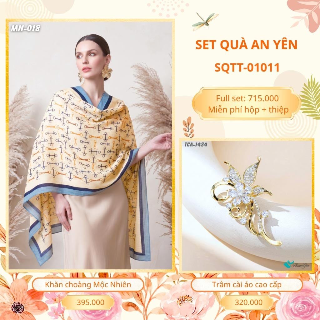 Set Quà Tặng Khăn Choàng Choàng Linen Và Trâm Cài Áo An Yên (SQTT01011)