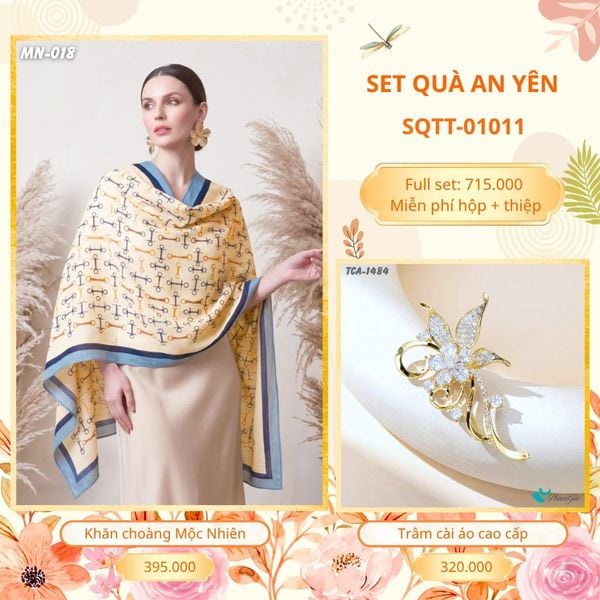 Set Quà Tặng Khăn Choàng Choàng Linen Và Trâm Cài Áo An Yên (SQTT01011)