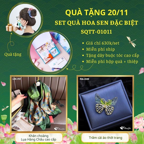 Set Quà Tặng Khăn Choàng Và Ghim Cài Áo Chủ Đề Hoa Sen Đặc Biệt (SQTT01011)