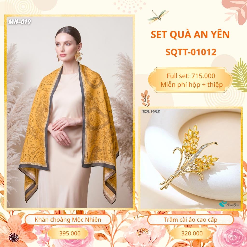 Set Quà Tặng Khăn Choàng Choàng Linen Và Trâm Cài Áo An Yên (SQTT01012)