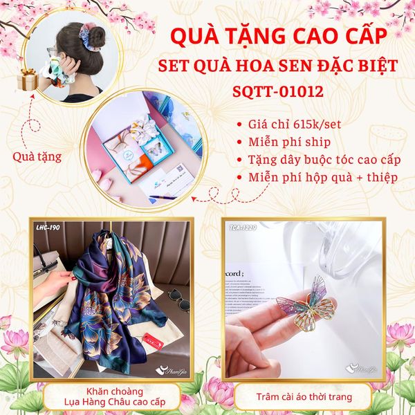 Quà Tặng Cao Cấp - Set Quà Tặng Khăn Choàng Và Ghim Cài Áo Chủ Đề Hoa Sen Đặc Biệt (SQTT01012)