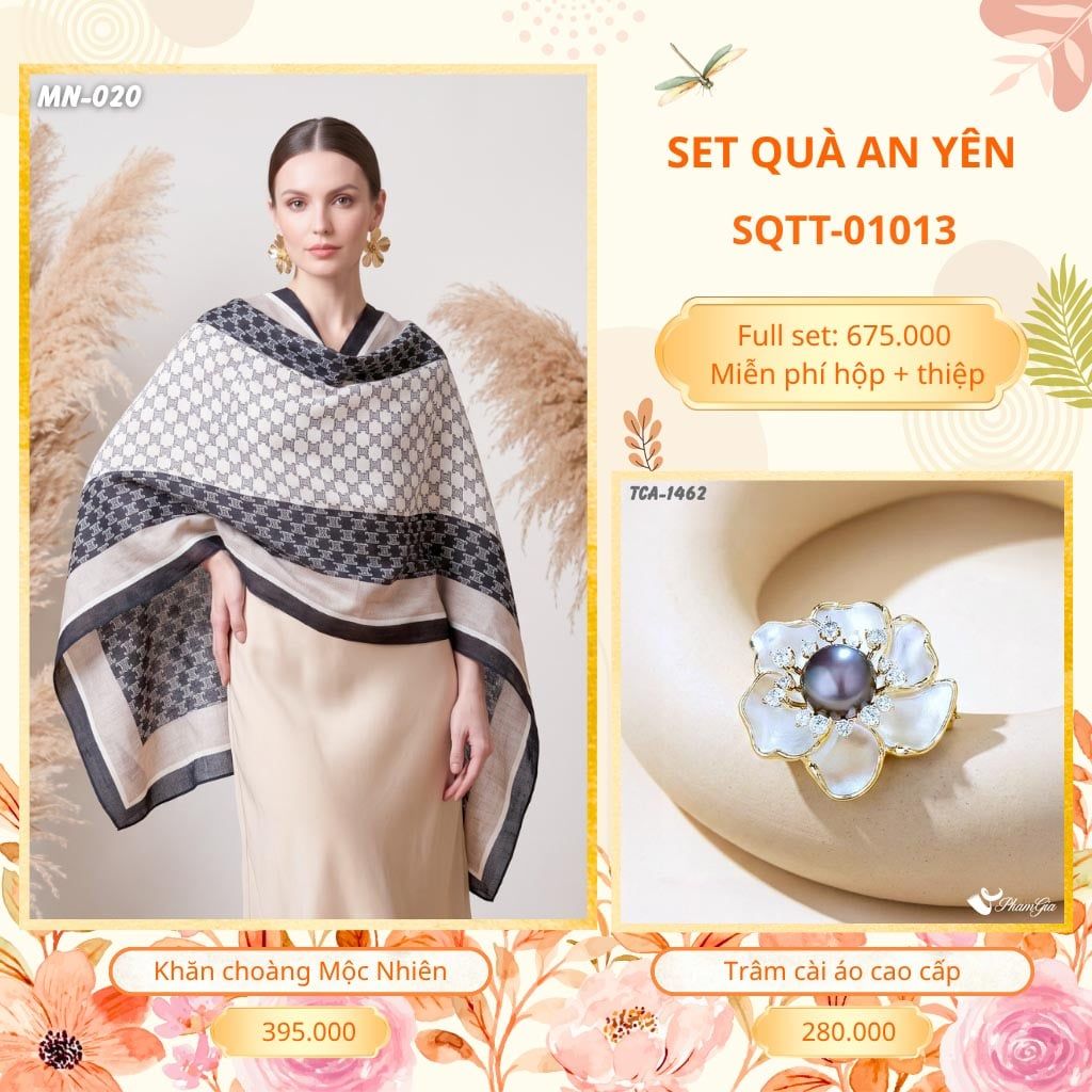 Set Quà Tặng Khăn Choàng Choàng Linen Và Trâm Cài Áo An Yên (SQTT01013)