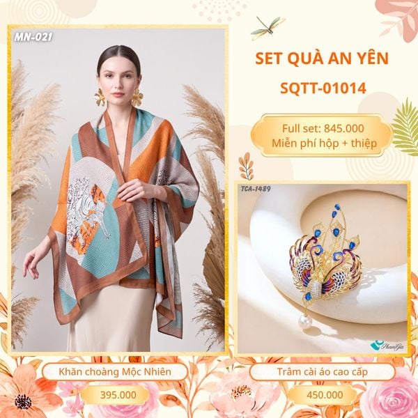 Set Quà Tặng Khăn Choàng Choàng Linen Và Trâm Cài Áo An Yên (SQTT01014)