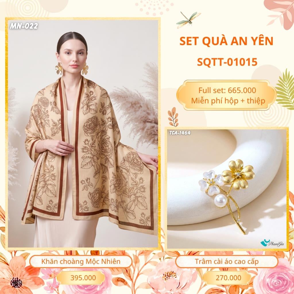 Set Quà Tặng Khăn Choàng Choàng Linen Và Trâm Cài Áo An Yên (SQTT01015)