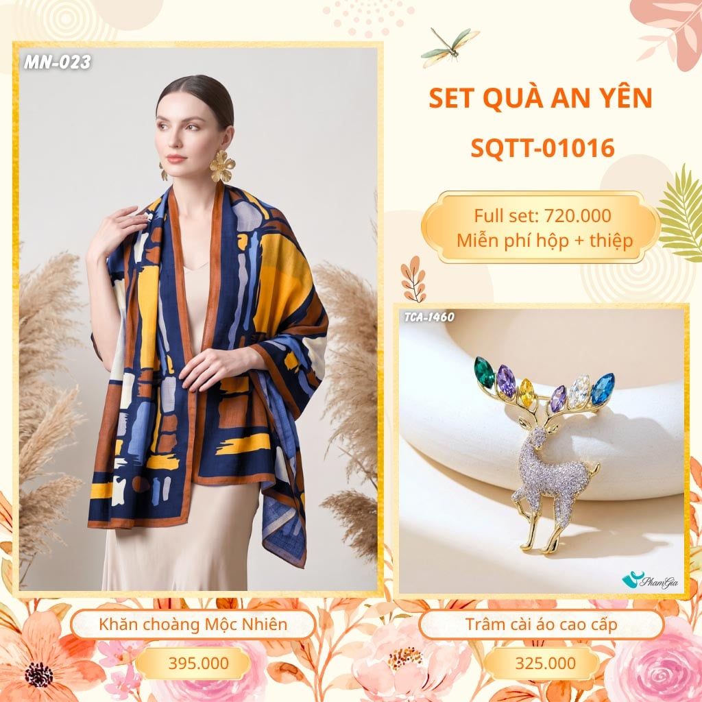 Set Quà Tặng Khăn Choàng Choàng Linen Và Trâm Cài Áo An Yên (SQTT01016)