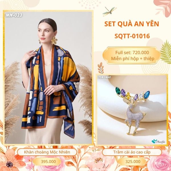 Set Quà Tặng Khăn Choàng Choàng Linen Và Trâm Cài Áo An Yên (SQTT01016)