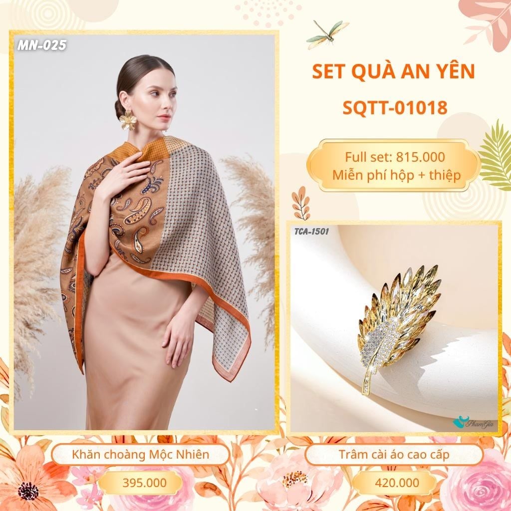 Set Quà Tặng Khăn Choàng Choàng Linen Và Trâm Cài Áo An Yên (SQTT01018)