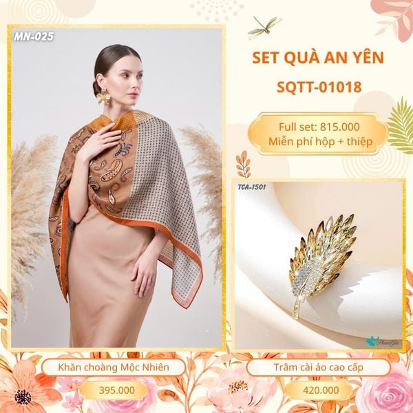 Set Quà Tặng Khăn Choàng Choàng Linen Và Trâm Cài Áo An Yên (SQTT01018)