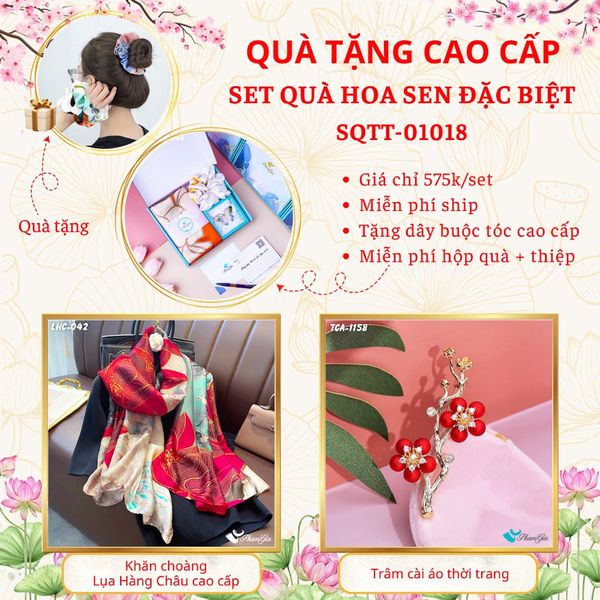 Quà Tặng Cao Cấp - Set Quà Tặng Khăn Choàng Và Ghim Cài Áo Chủ Đề Hoa Sen Đặc Biệt (SQTT01018)