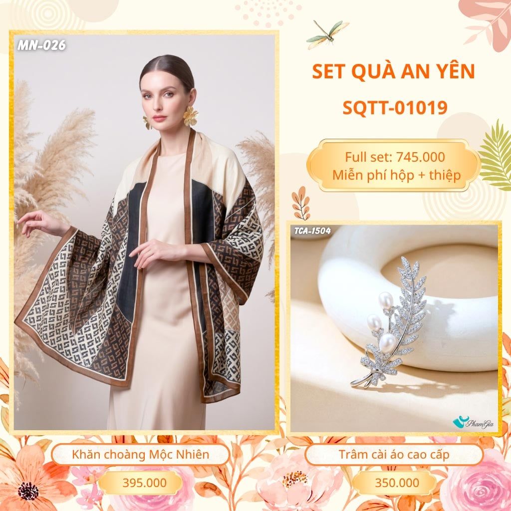 Set Quà Tặng Khăn Choàng Choàng Linen Và Trâm Cài Áo An Yên (SQTT01019)