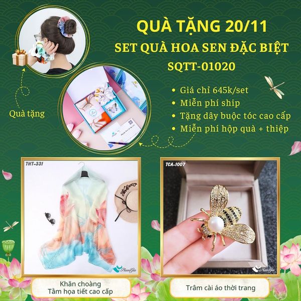 Set Quà Tặng Khăn Choàng Và Ghim Cài Áo Chủ Đề Hoa Sen Đặc Biệt (SQTT01020)