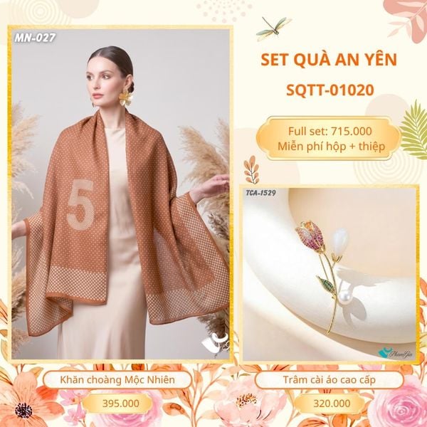 Set Quà Tặng Khăn Choàng Choàng Linen Và Trâm Cài Áo An Yên (SQTT01020)