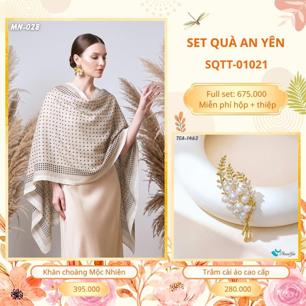 Set Quà Tặng Khăn Choàng Choàng Linen Và Trâm Cài Áo An Yên (SQTT01021)