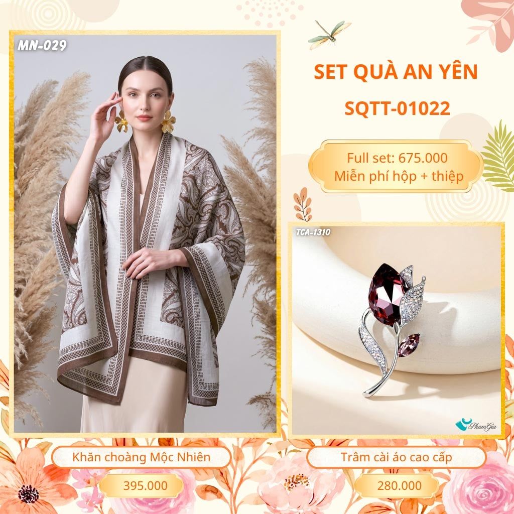 Set Quà Tặng Khăn Choàng Choàng Linen Và Trâm Cài Áo An Yên (SQTT01022)