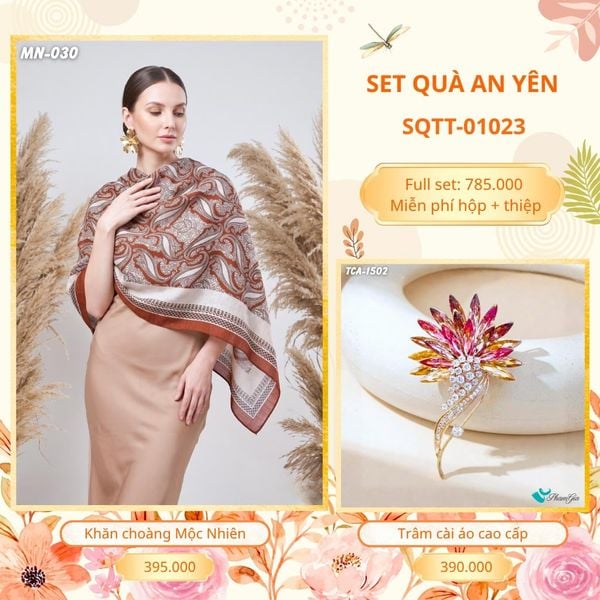 Set Quà Tặng Khăn Choàng Choàng Linen Và Trâm Cài Áo An Yên (SQTT01023)