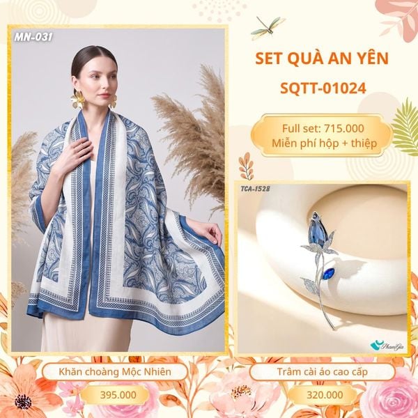 Set Quà Tặng Khăn Choàng Choàng Linen Và Trâm Cài Áo An Yên (SQTT01024)