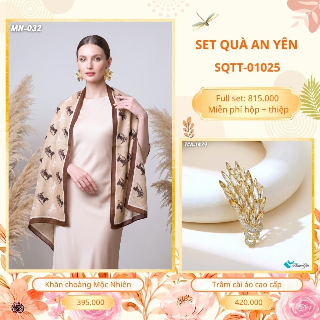Set Quà Tặng Khăn Choàng Choàng Linen Và Trâm Cài Áo An Yên (SQTT01025)