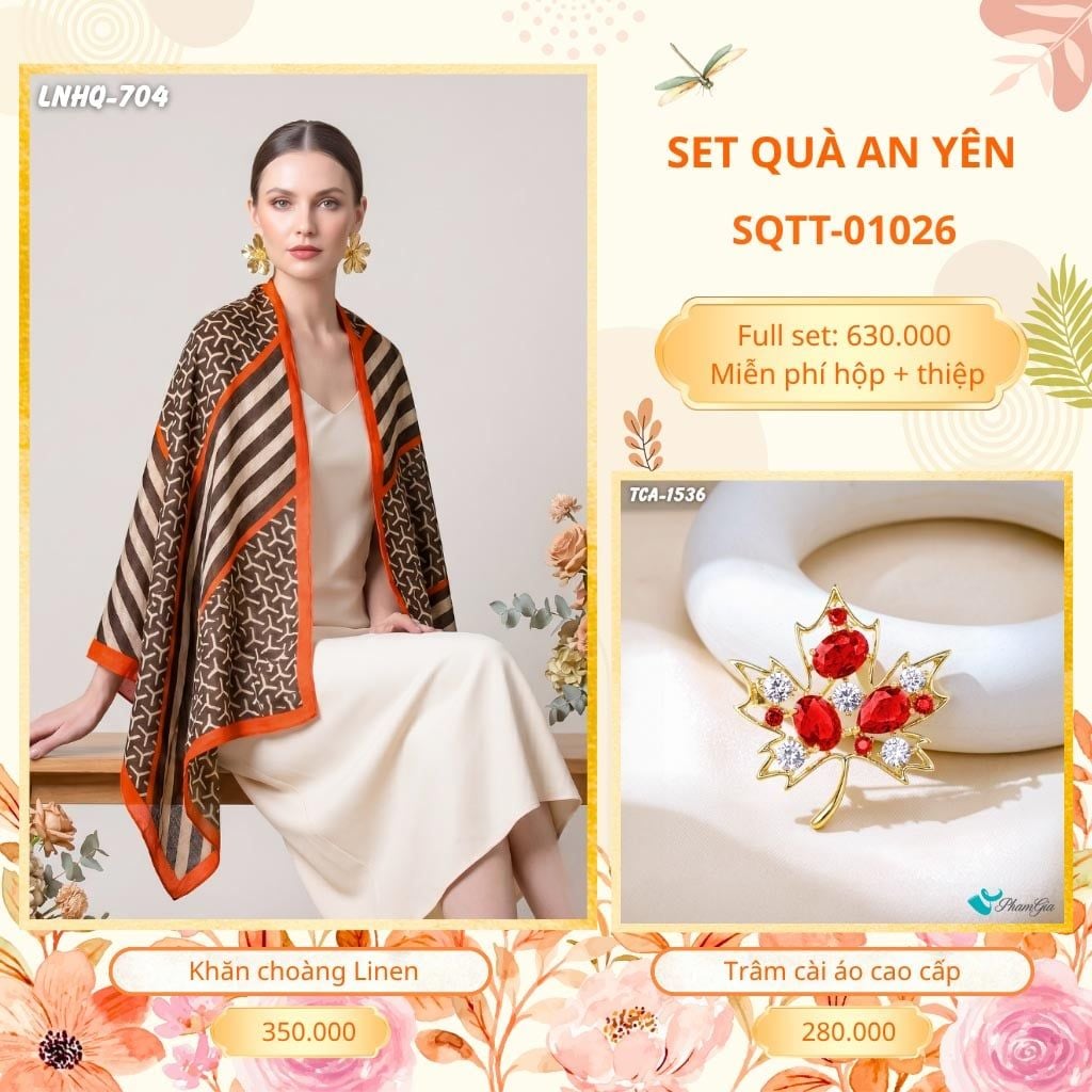 Set Quà Tặng Khăn Choàng Choàng Linen Và Trâm Cài Áo An Yên (SQTT01026)