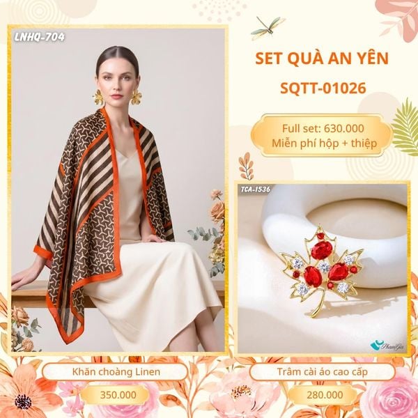 Set Quà Tặng Khăn Choàng Choàng Linen Và Trâm Cài Áo An Yên (SQTT01026)