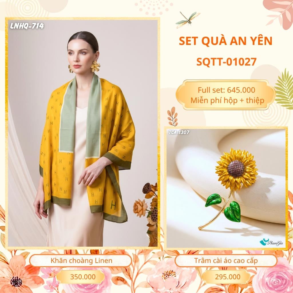 Set Quà Tặng Khăn Choàng Choàng Linen Và Trâm Cài Áo An Yên (SQTT01027)