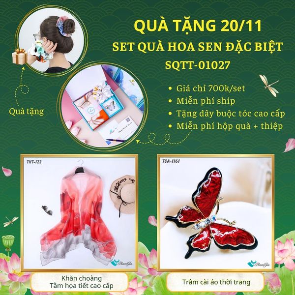 Set Quà Tặng Khăn Choàng Và Ghim Cài Áo Chủ Đề Hoa Sen Đặc Biệt (SQTT01027)
