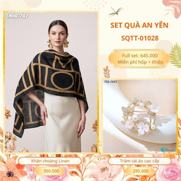 Set Quà Tặng Khăn Choàng Choàng Linen Và Trâm Cài Áo An Yên (SQTT01028)